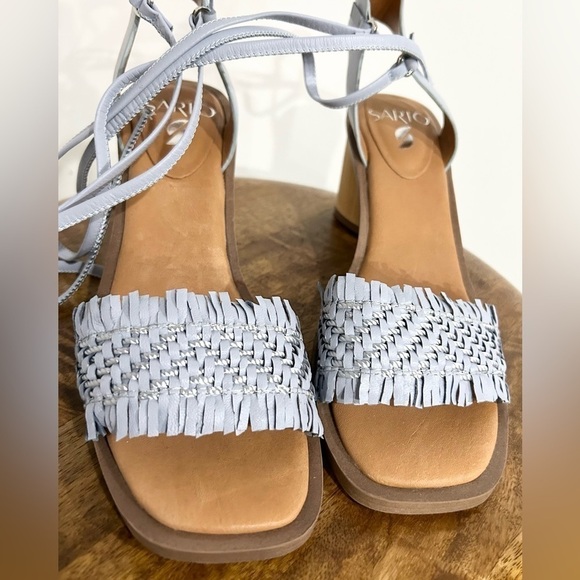 NEW Anthropologie Sarto‎ by Franco Sarto Fringe Heeled Sandals Light Blue 8 - Picture 9 of 10